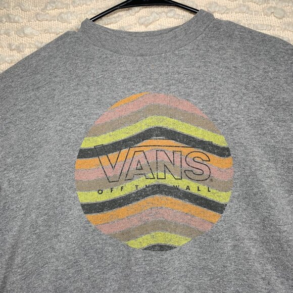 VANS WOMENS SMALL GRAY PULLOVER CREW NECK SWEATER COLORFUL LOGO SKATER - Picture 2 of 13